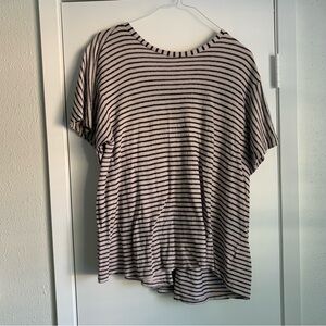 Pleione Black and Cream Striped Short Sleeve Tee